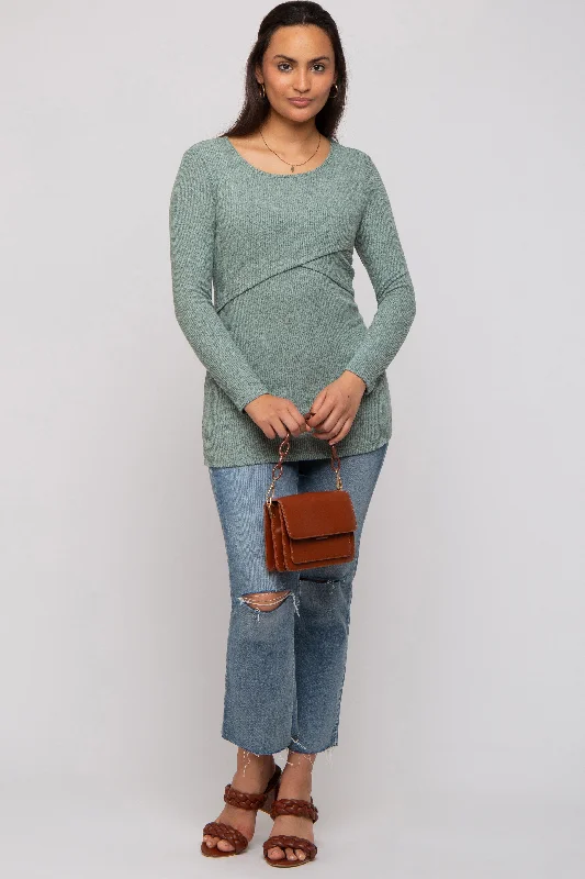 Weekend Discounts to Snag Mint Green Ribbed Crossover Nursing Top