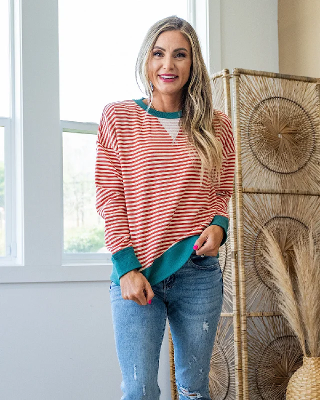 Weekend Bargains Await You Kaylee Rust Striped Top - Teal