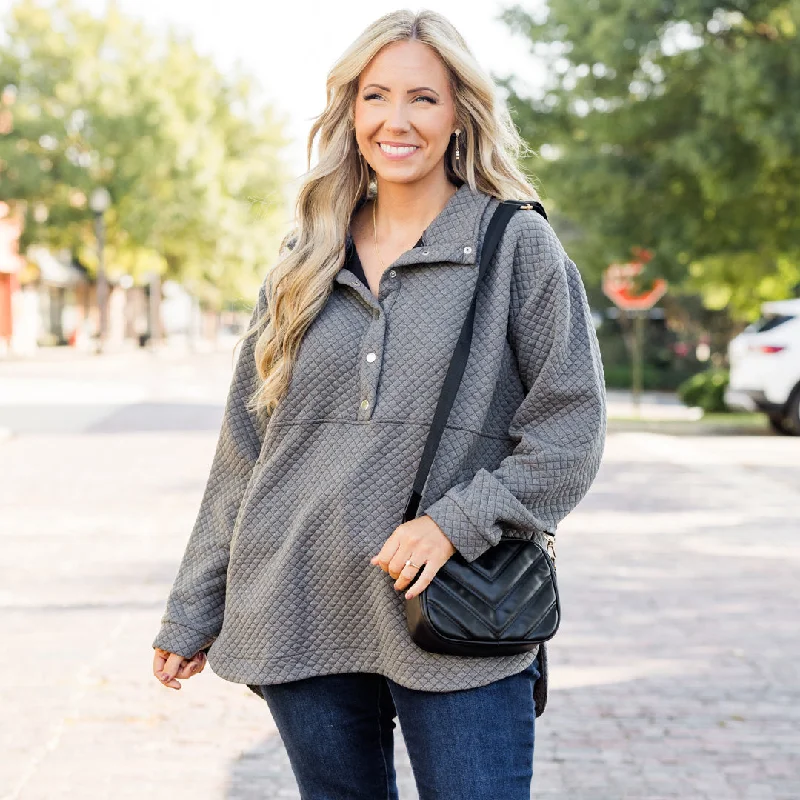 Price Slash Snuggle Me Up Pullover, Charcoal Gray