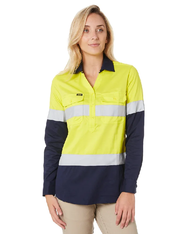 Special Price Womens Taped Hi Vis Stretch V-Neck Shirt - Yellow/Navy