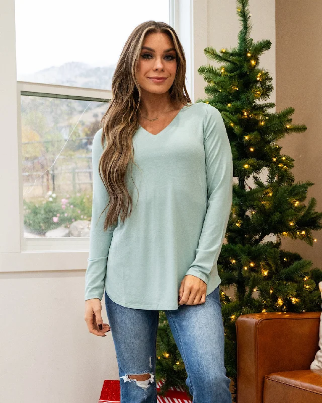 Weekend Deals to Brighten Your Day V Neck Long Sleeve Top - Light Green FINAL SALE