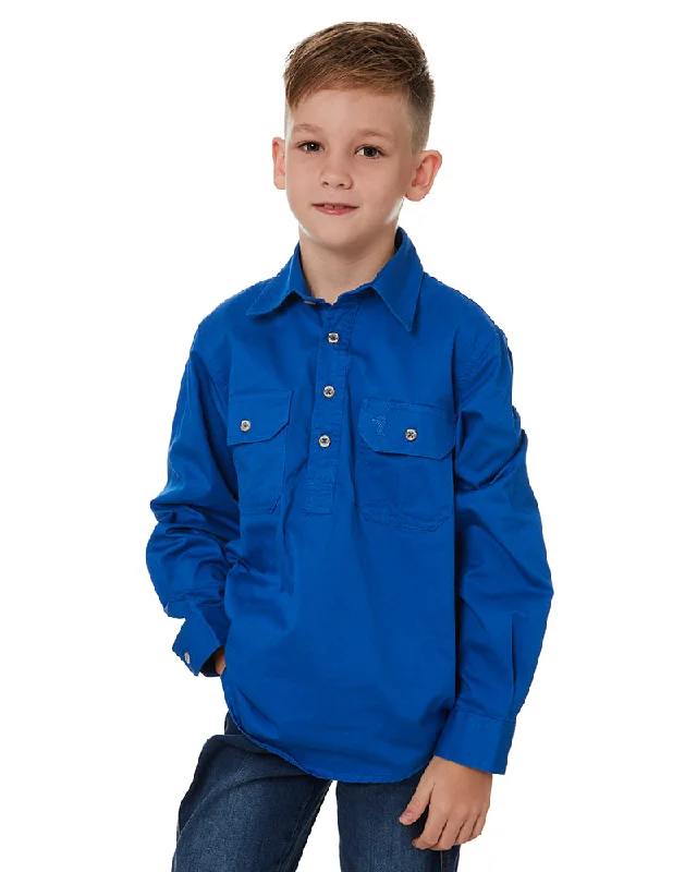 New Arrival Kids Closed Front Shirt LS - Cobalt