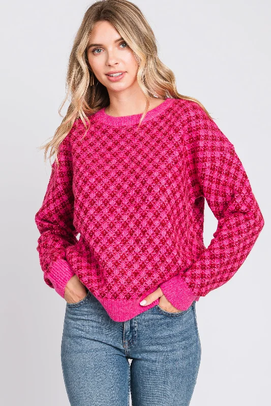 Unbeatable Prices Fuchsia Diagonal Houndstooth Sweater Dress