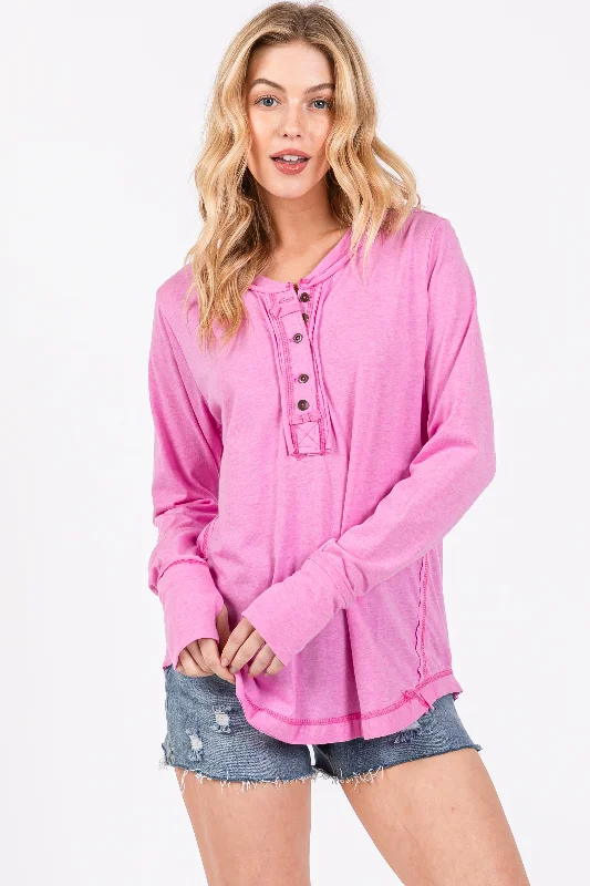 Unwind with Weekend Discounts Pink Long Sleeve Exposed Seam Top