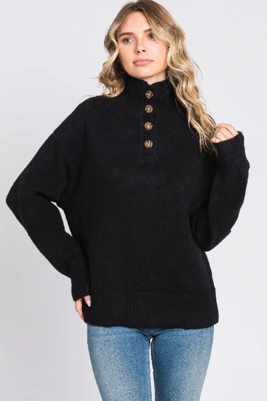 Hurry Up Black Button Front Sweater