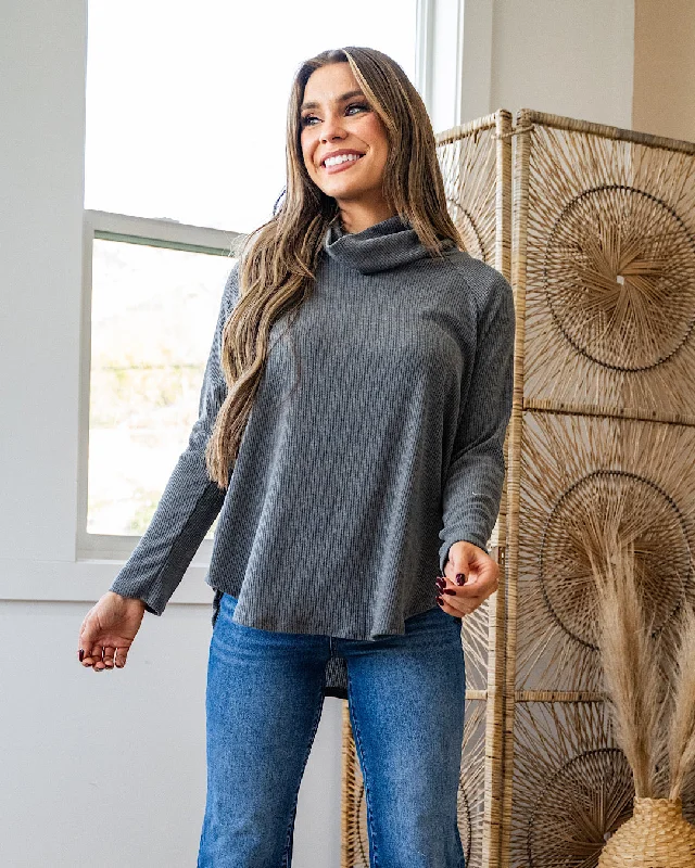 Steal Deal Jana Ribbed Turtleneck Top - Charcoal
