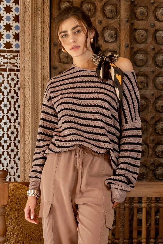 Weekend Savings Sensation Mocha Striped Sweater