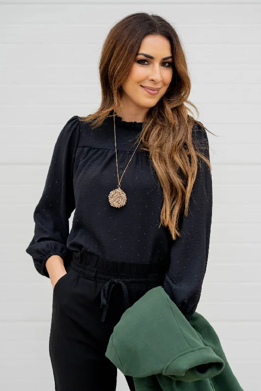 Weekend Bargains Galore Stitched Dots Cinched Trim Blouse