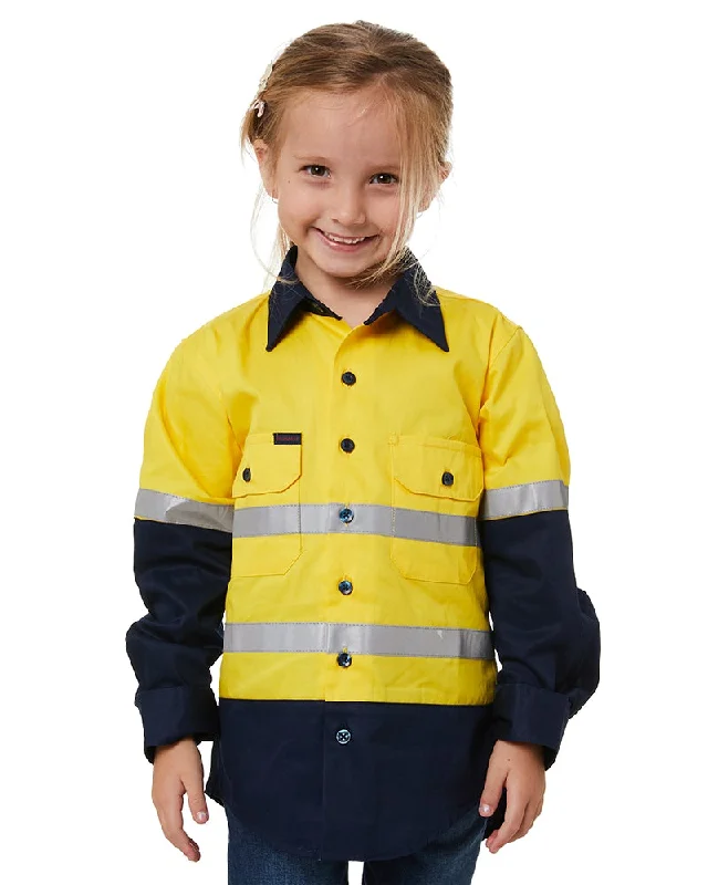 Low Price Hi Vis 2 Tone Open Front Kids Shirt - Yellow/Navy