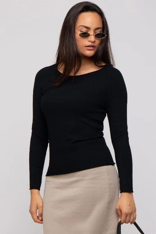 Weekend Discounts to Indulge In Black Basic Raglan Sleeve Sweater Top