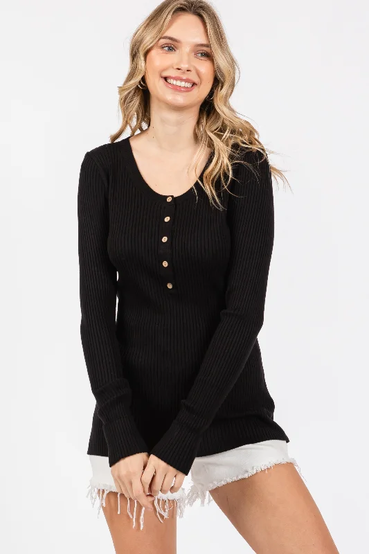 Weekend Deals to Make You Happy Charcoal Ribbed Henley Top