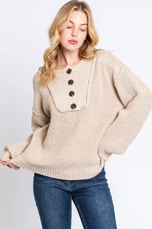 Sale Alert Beige Front Button Knit Sweater