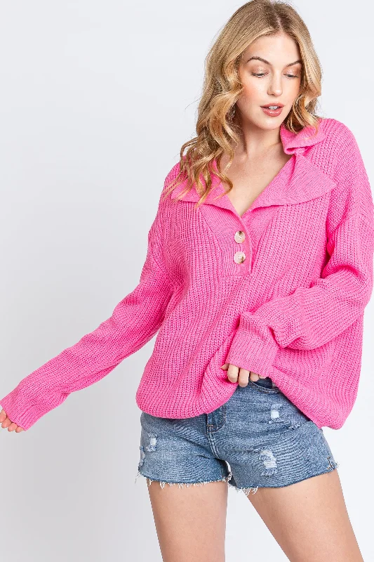 Today Only Pink Chunky Knit Front Button Sweater