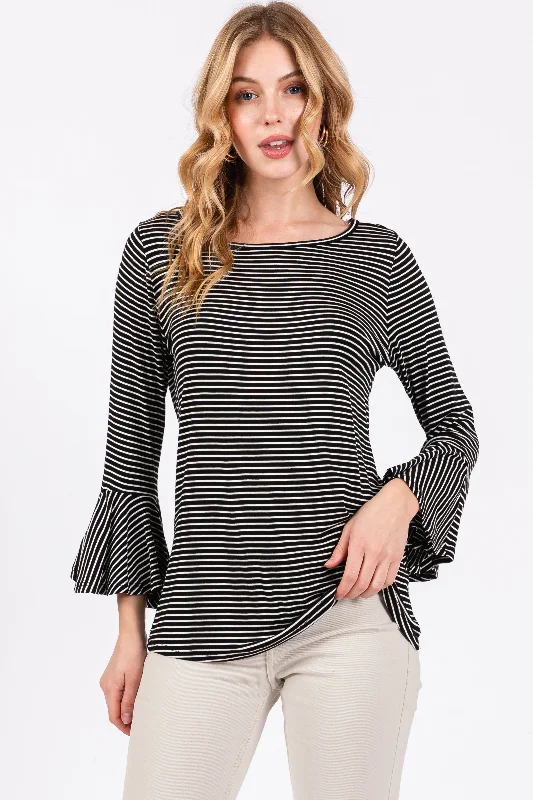 Weekend Discounts to Love Black Striped 3/4 Sleeve Top