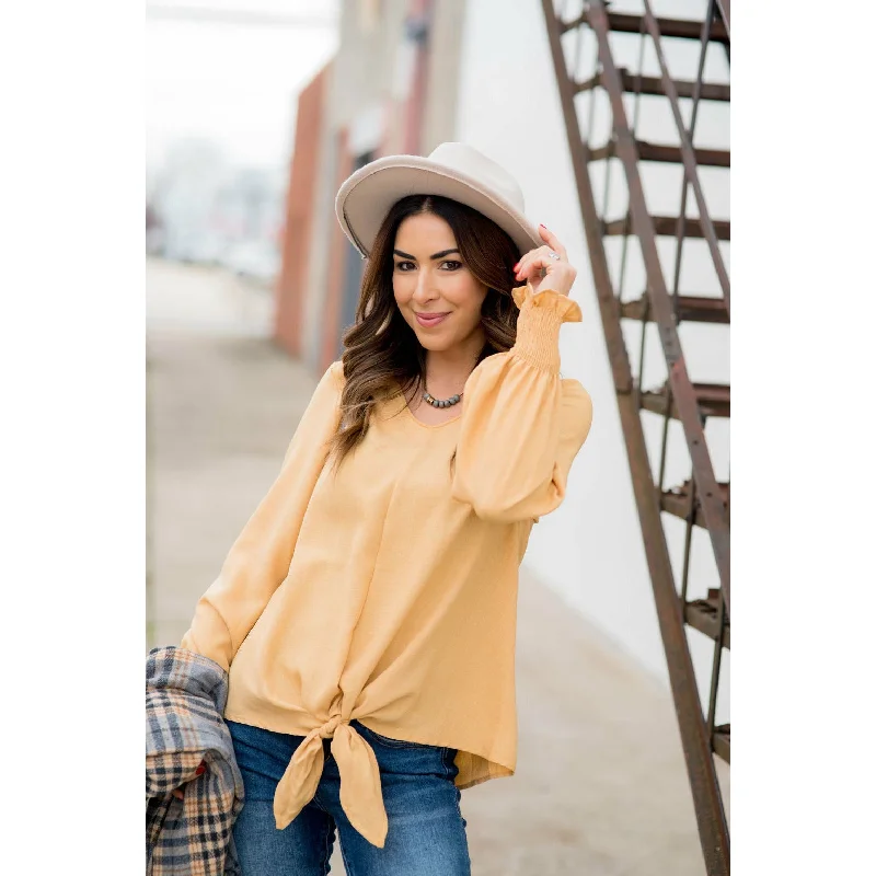 Pay Less Elegant Tied Cinched Sleeve Blouse