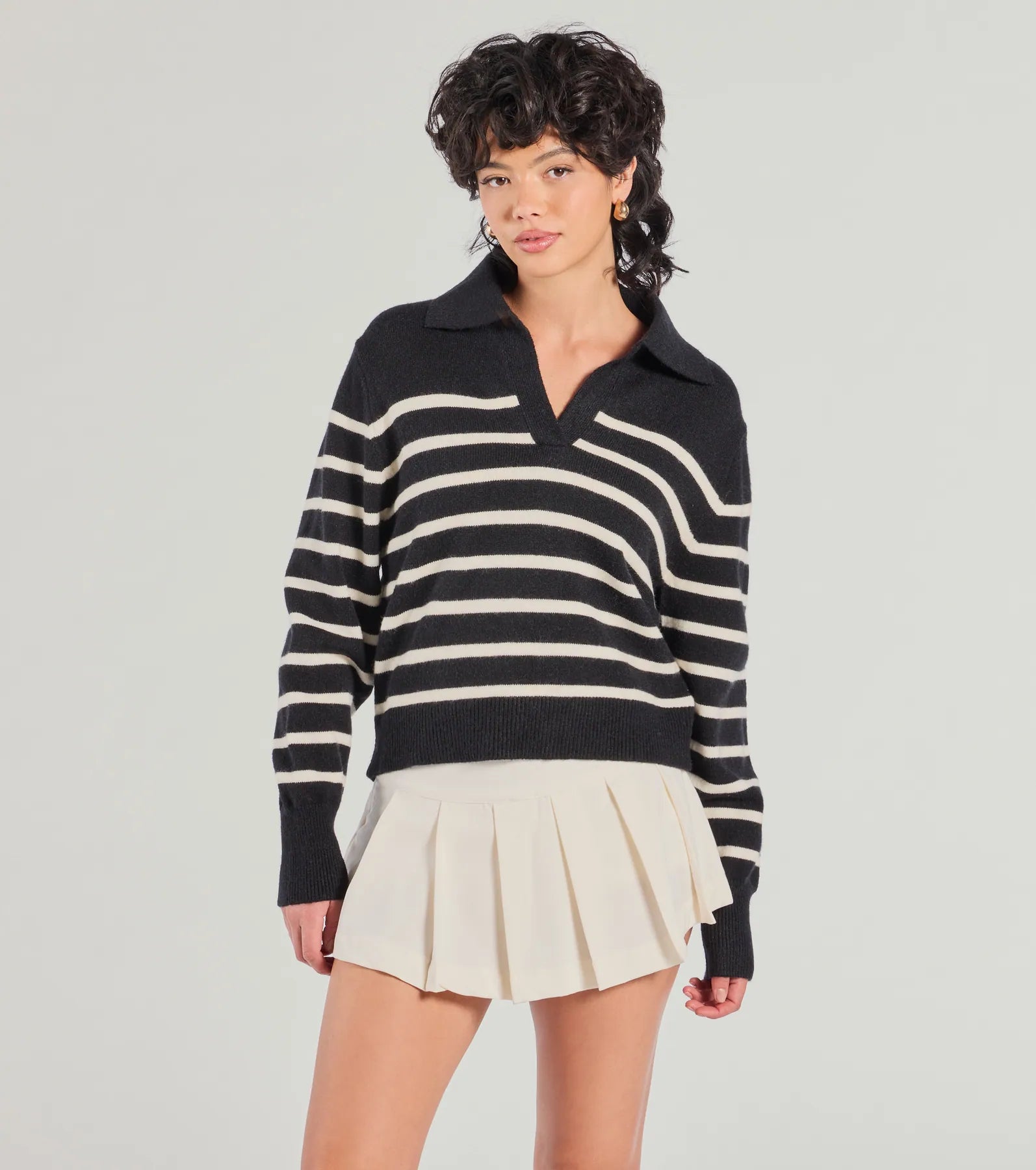 Lowest Rates Stylish Stripes Collared Knit Sweater