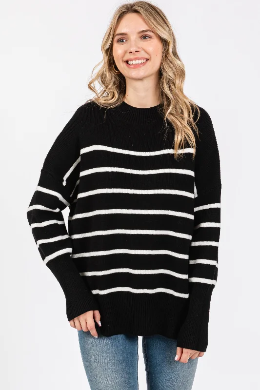 Limited Supply Black Striped Drop Shoulder Sweater