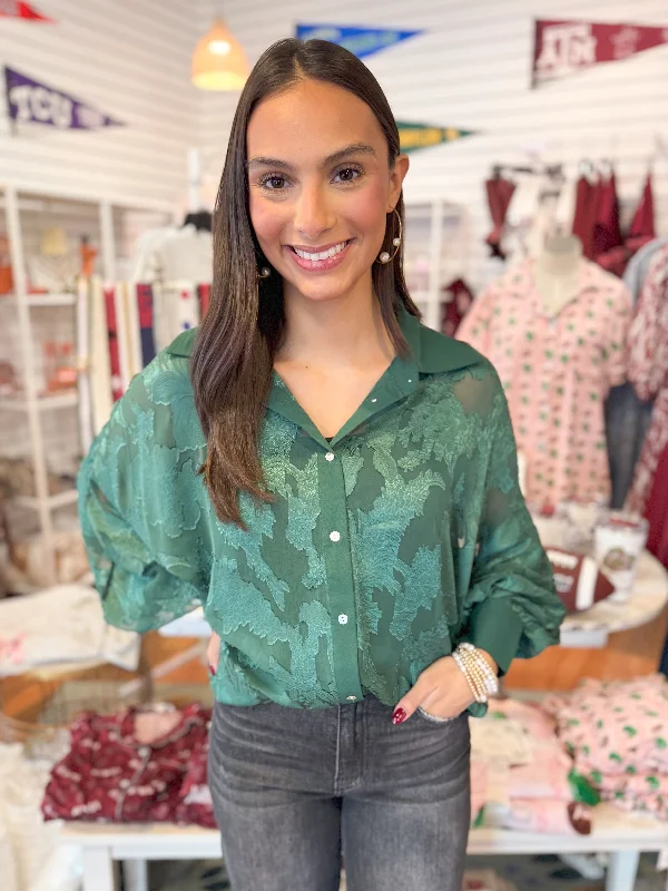 Weekend Bargains to Love The Reeana Button Down Top-Emerald