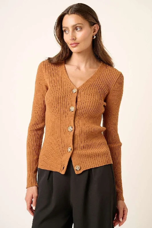 Weekend Savings Extravaganza Cinnamon Rib Knit Button Front Sweater Cardigan
