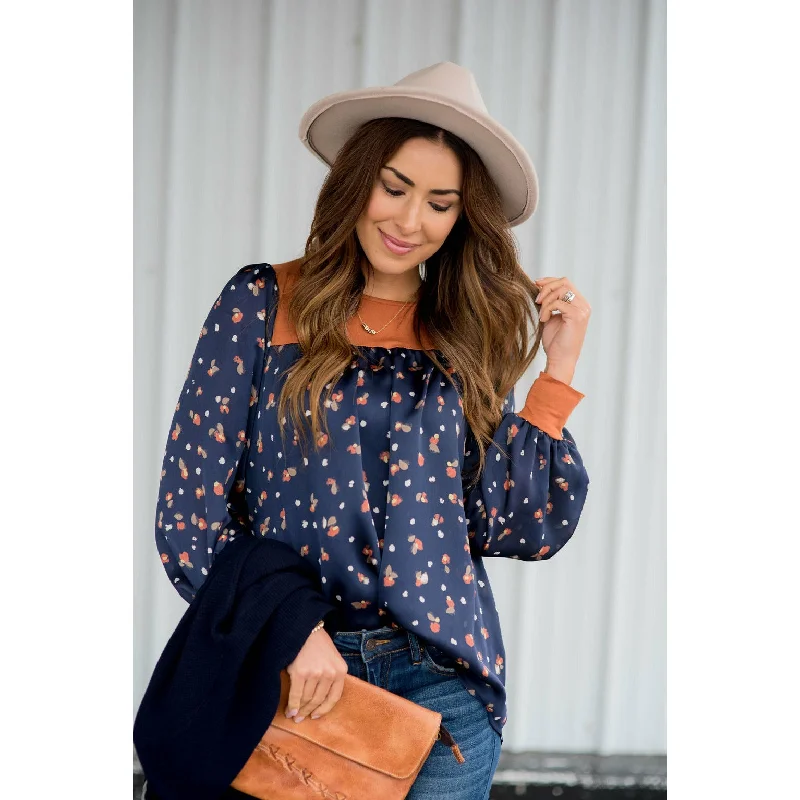 Early Access Solid Trim Patterned Blouse