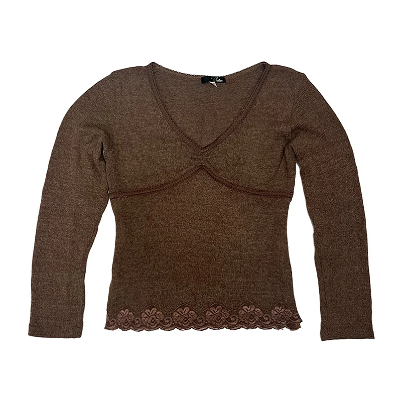 Super Deal 00s Lace Detailed V-neck Knit Sweater