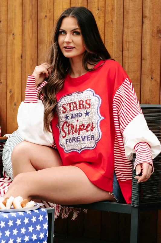 Hurry Up Oh Say Can You See Sequin Colorblock Top (Red)