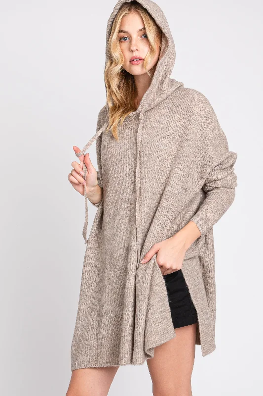 Unwind with Weekend Discounts Mocha Knit Hooded Side Slit Sweater