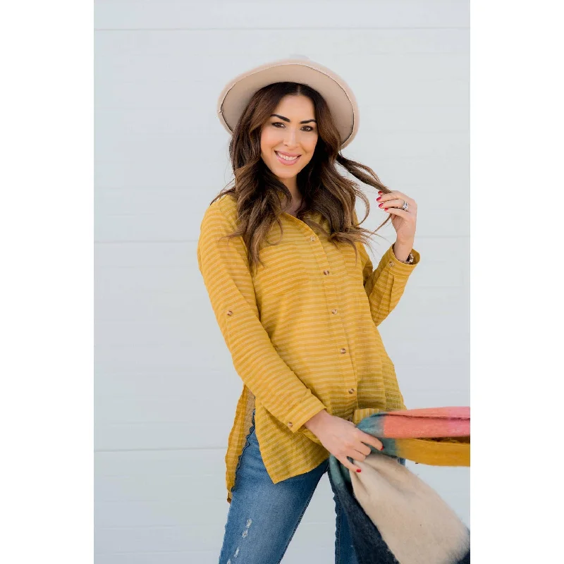 Weekend Bargains to Sizzle Striped Side Slit Button Down