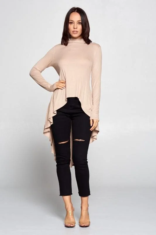 Weekend Discounts to Celebrate Anicoletta's Hi Neck Long Sleeve High Low Top