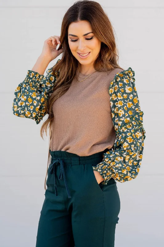 Flash Sale Floral Sleeve Ribbed Body Tee