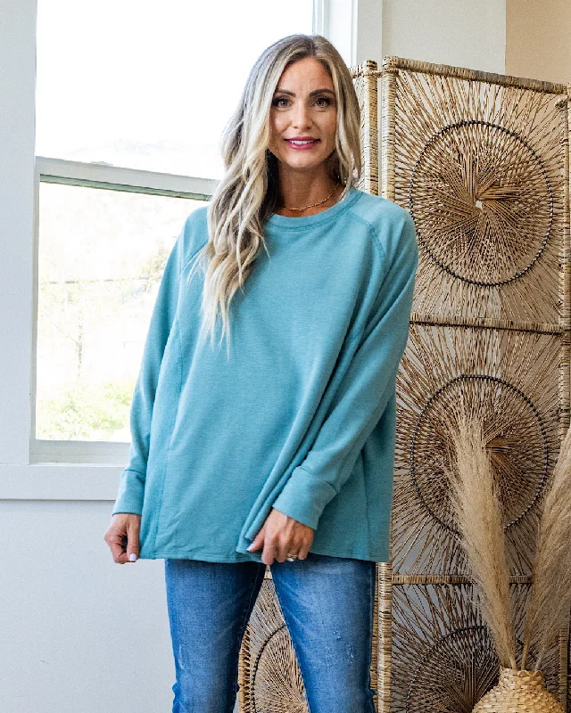 Weekend Bargains Await You Adalyn Oversized Cozy Long Sleeve Top - Jade