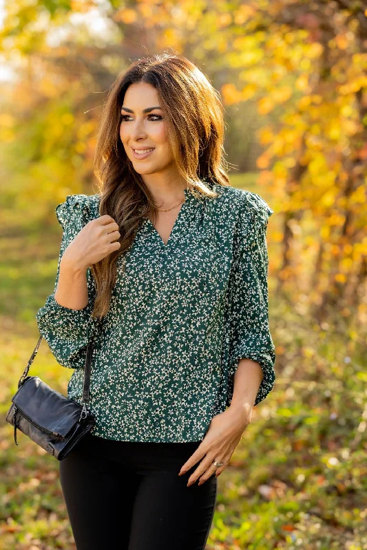 Super Bargain Mini Floral Double Flutter Shoulder Blouse