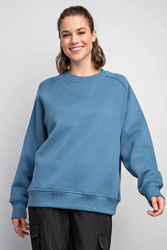 Weekend Deals to Make You Happy Blue Pullover Terry Crewneck