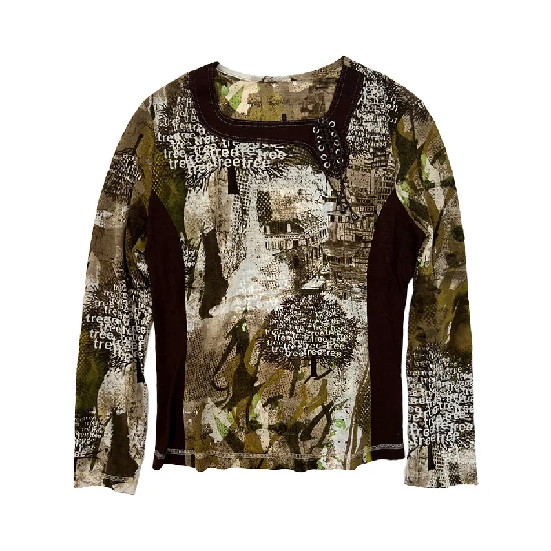 Midnight Madness Print Square Neck Long Sleeves Top