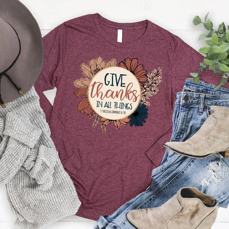 Super Sale Floral Give Thanks Long Sleeve