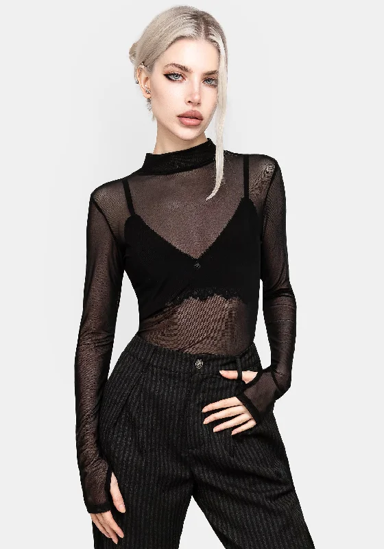 Clearance Sale Necrosis High Neck Long Sleeve Mesh Top