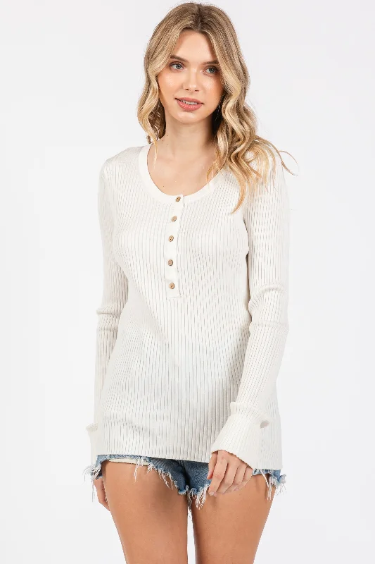 Weekend Deal Cream Ribbed Henley Top