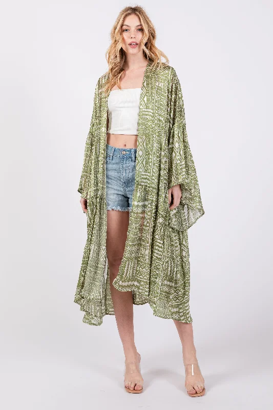 Weekend Savings Delight Light Olive Ruffle Wide Sleeve Cover Up
