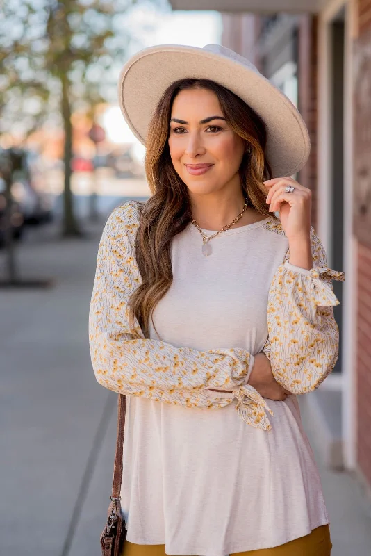 Top Pick Fancy Floral Tie Sleeve Blouse