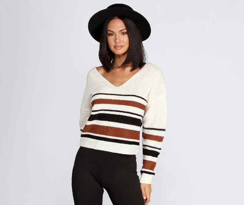 Weekend Bargains to Enjoy Striped Lattice Back Pullover