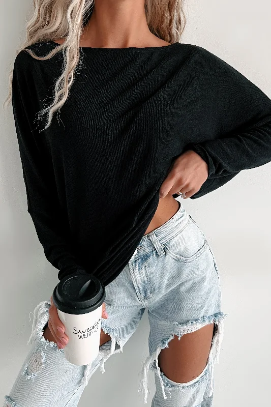 Weekend Shopping Made Better Choose Happiness Dolman Sleeve Top (Black)
