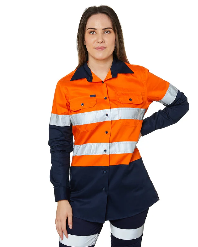Sale Alert Ladies Hi Vis Lightweight LS Shirt - Orange/Navy