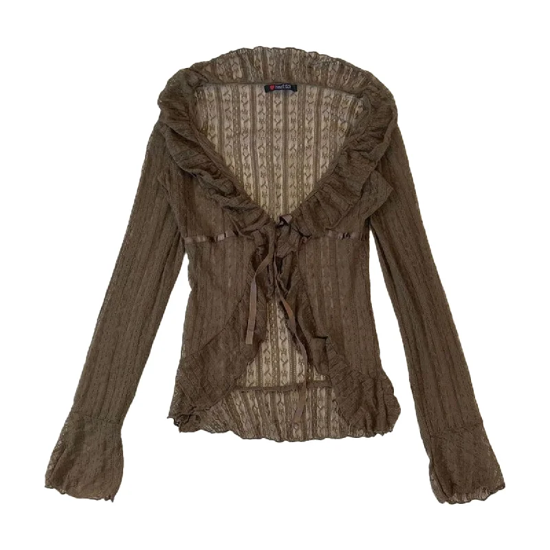 Don't Delay Lace Ruffle Mesh Long Sleeve Cardigan