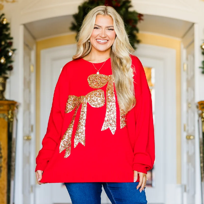 Weekend Savings Bonanza Presents Beautifully Wrapped Sweater, Red