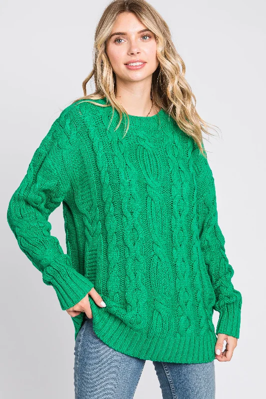 One-Day Only Green Chunky Cable Knit Sweater