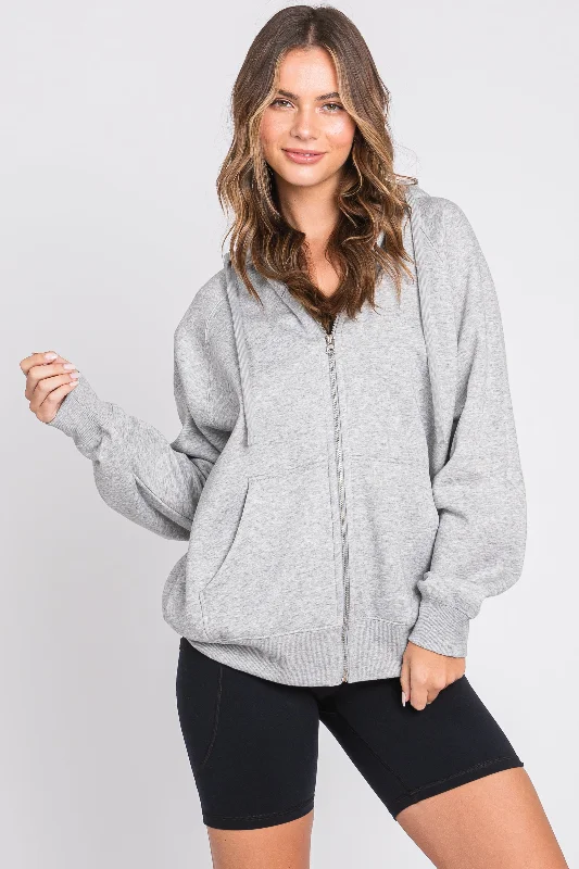 Massive Deal Heather Grey Front Zipper Hooded Sweater