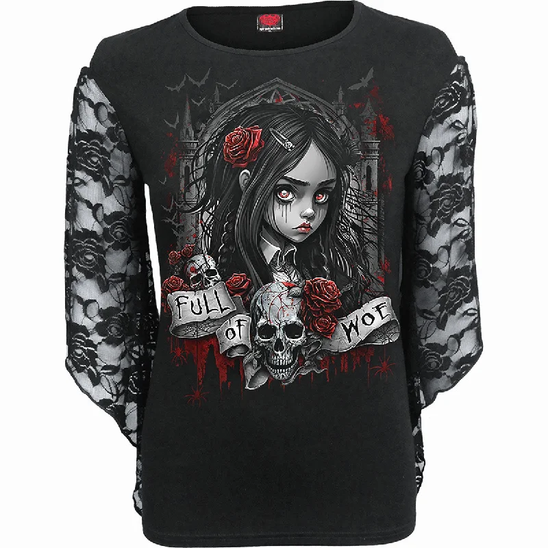 New Deal FULL OF WOE - Rose Lace Sleeve Top