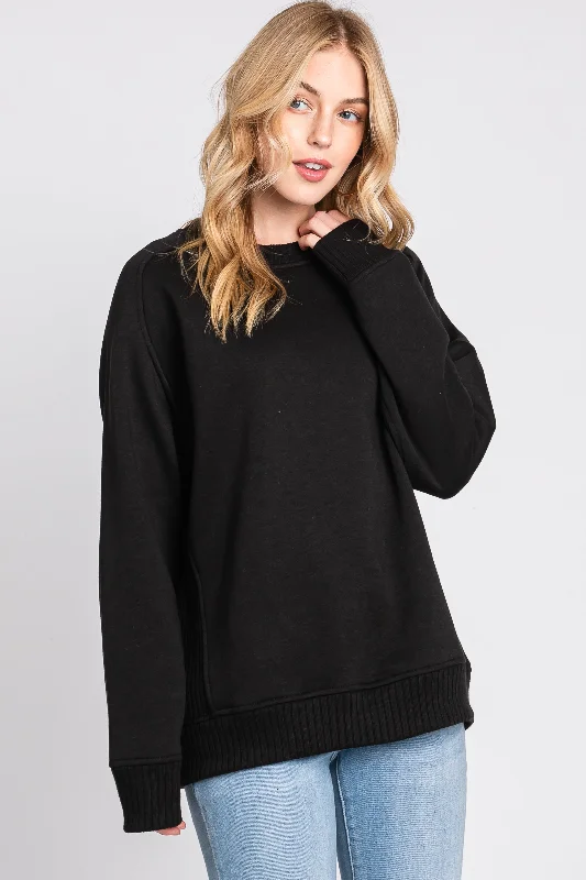 Weekend Shopping Made Better Black Pullover Terry Crewneck