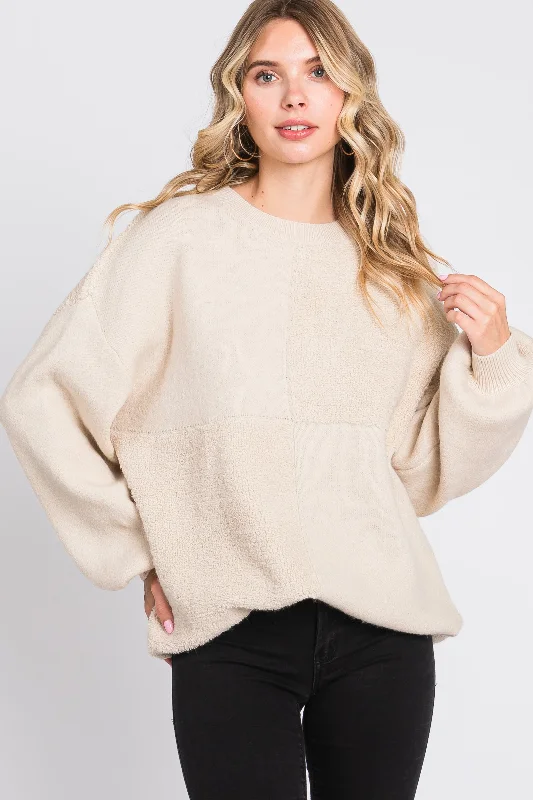 Super Bargain Cream Textured Checker Sweater