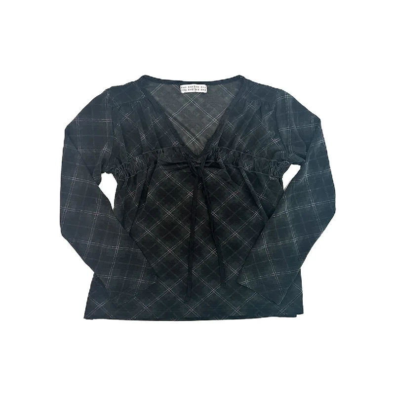 Weekend Discounts to Love V-neck Plaid Long Sleeve Top